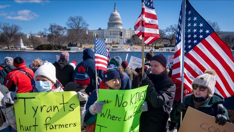 'No kings on Presidents Day' rings out from protests against Trump and Musk