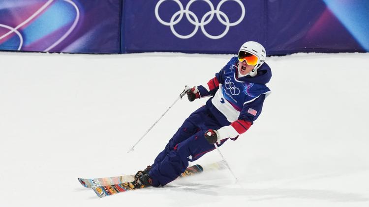 United States' Alex Ferreira reacts during the men's freestyle skiing halfpipe finals at the 2026 Winter Olympics, in Livigno, Italy.