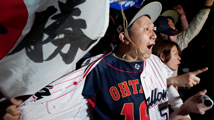 Japanese Shohei Ohtani celebrates after winning the World Baseball