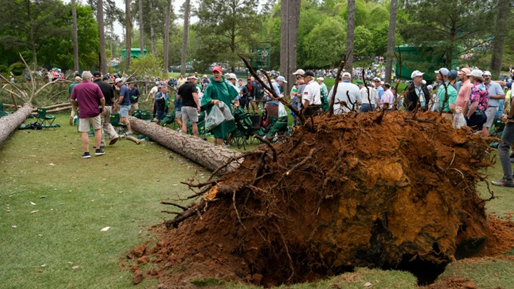 Storms bring down trees at Masters, play halted in 2nd round