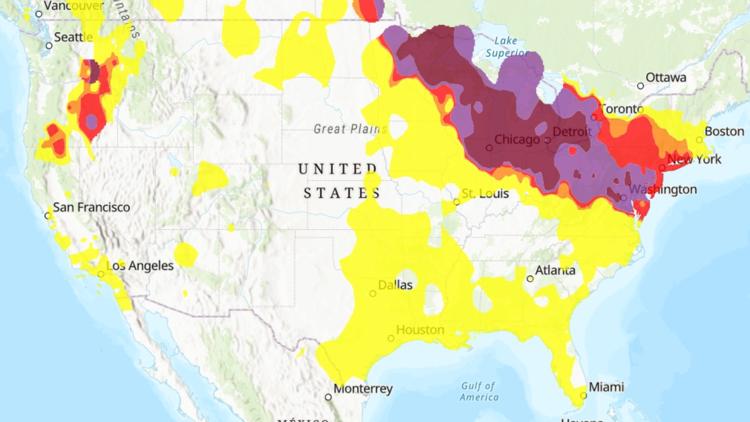 At least 14 states inhaling 'hazardous' and 'unhealthy' air quality from Canadian wildfires