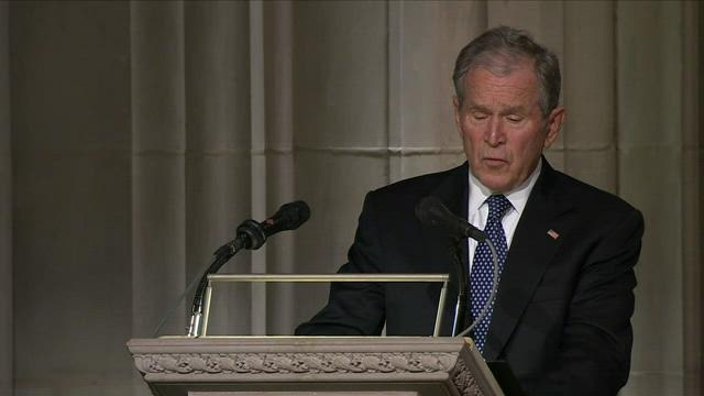 George W. Bush remembered how his father, George H.W. Bush, prayed daily for his daughter Robin who died of leukemia.