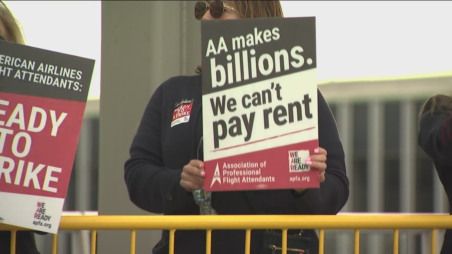 The flight attendants picketed in 12 other states Thursday and are asking for higher pay and a new contract.