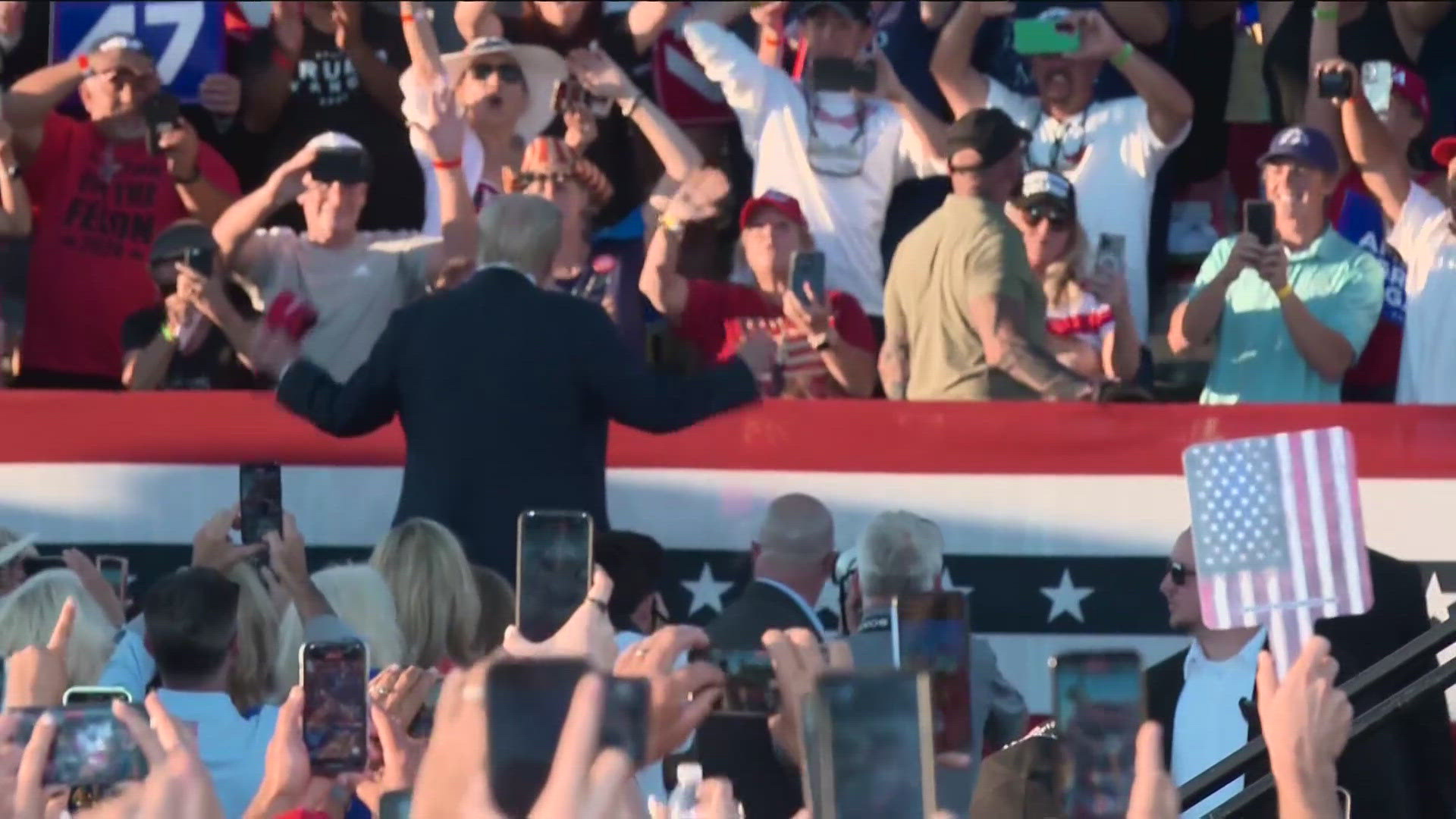 A Nevada man was arrested at a security checkpoint outside Donald Trump’s rally in Southern California.