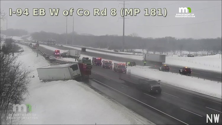 Crash involving 2 semis blocks traffic on I-94 near Clearwater