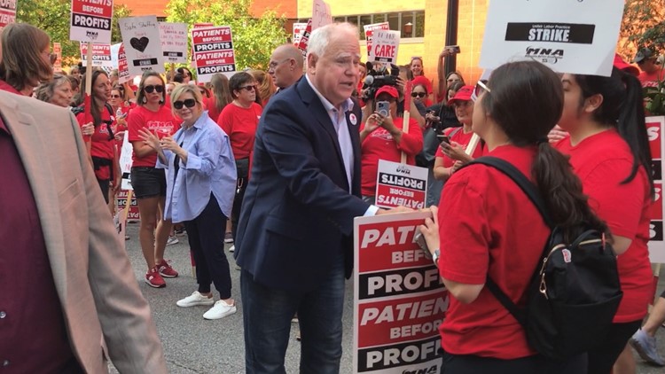 Walz rallies with striking nurses