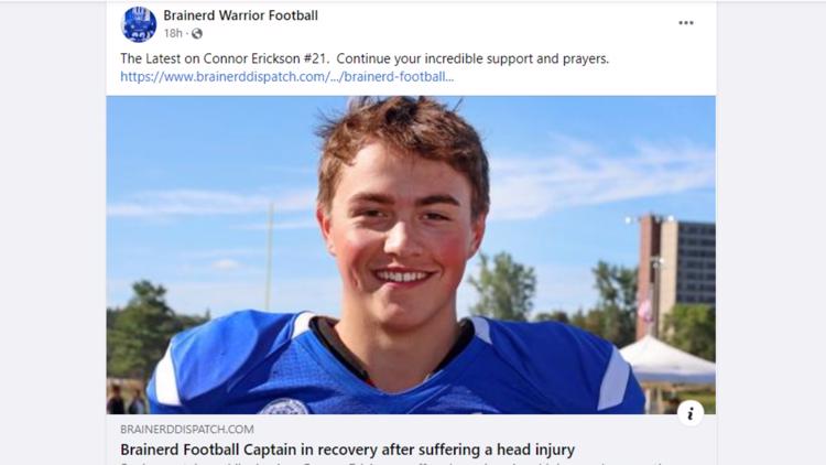 Brainerd football captain suffers head injury during game