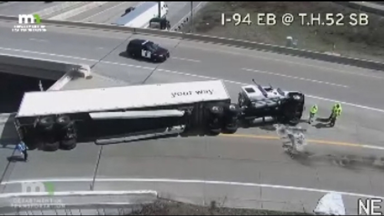 Cleanup underway after semi crash on I-94