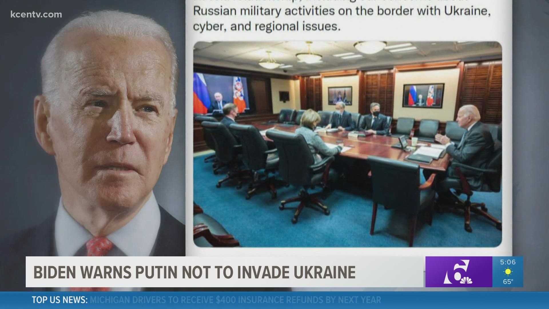 Biden told Russian President Vladimir Putin on Tuesday that the United States is prepared to launch strong economic measures should Russia invade Ukraine.