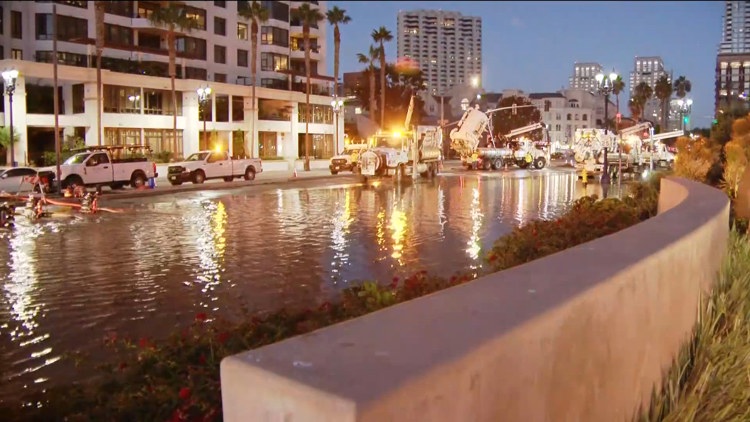 Water main break floods downtown San Diego and Seaport Village