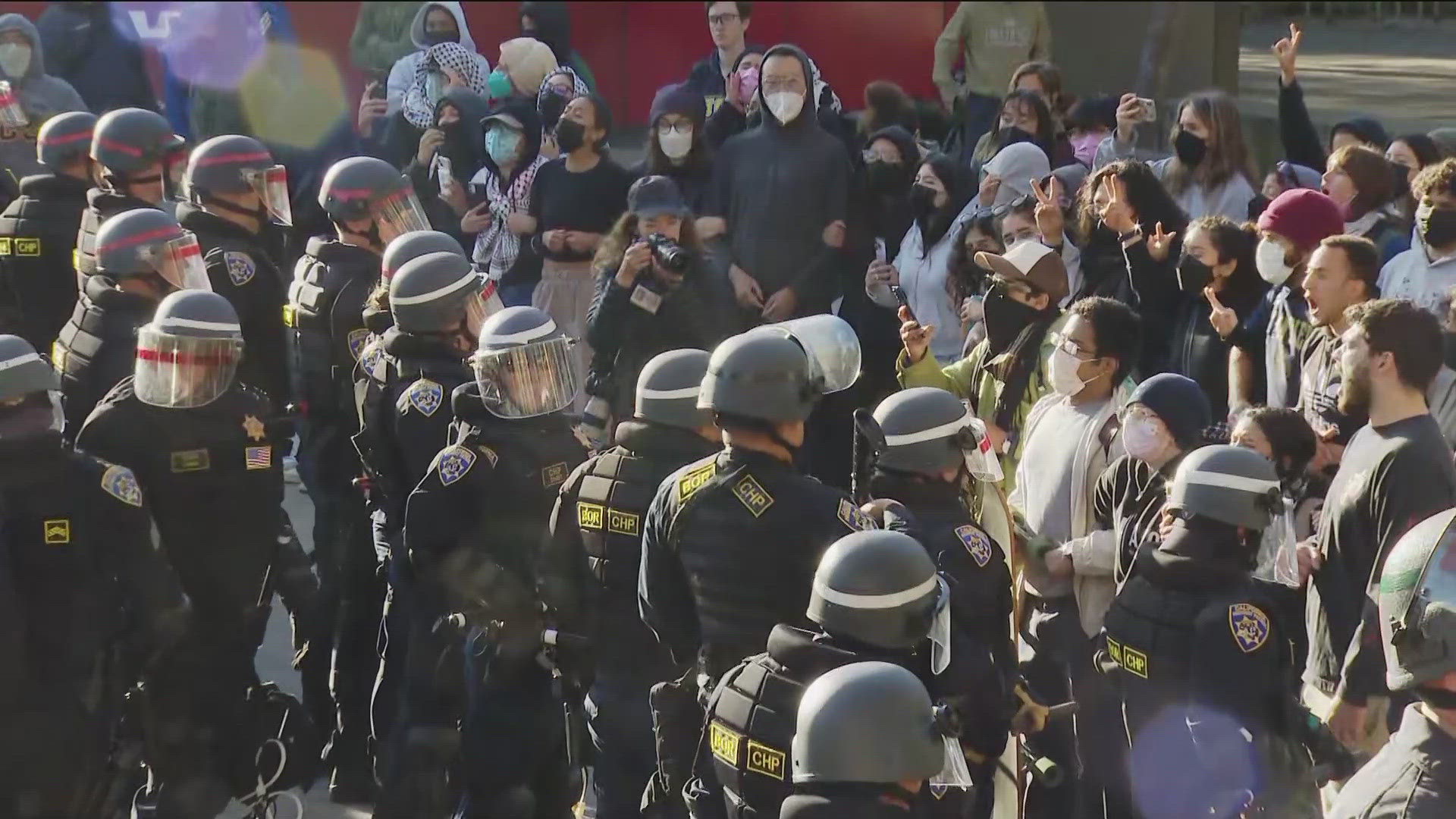 Law enforcement broke down the UC San Diego "Gaza Solidarity" encampment that began last week on the campus' Library Walk and made arrests Monday morning.