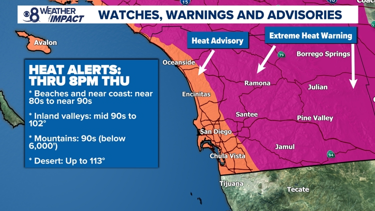 Still hot & another surge of monsoonal moisture starting Thursday brings a chance for afternoon showers in the mountains | San Diego Local Forecast