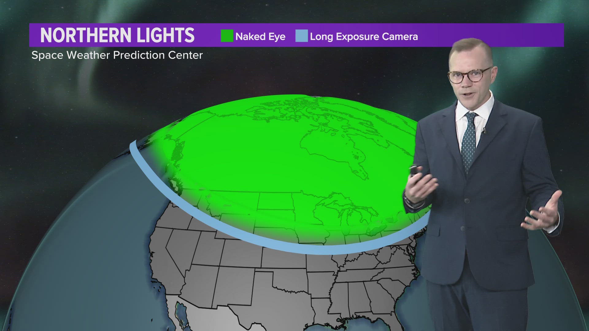 A strong solar storm may result in the Northern Lights being seen further south than normal.
