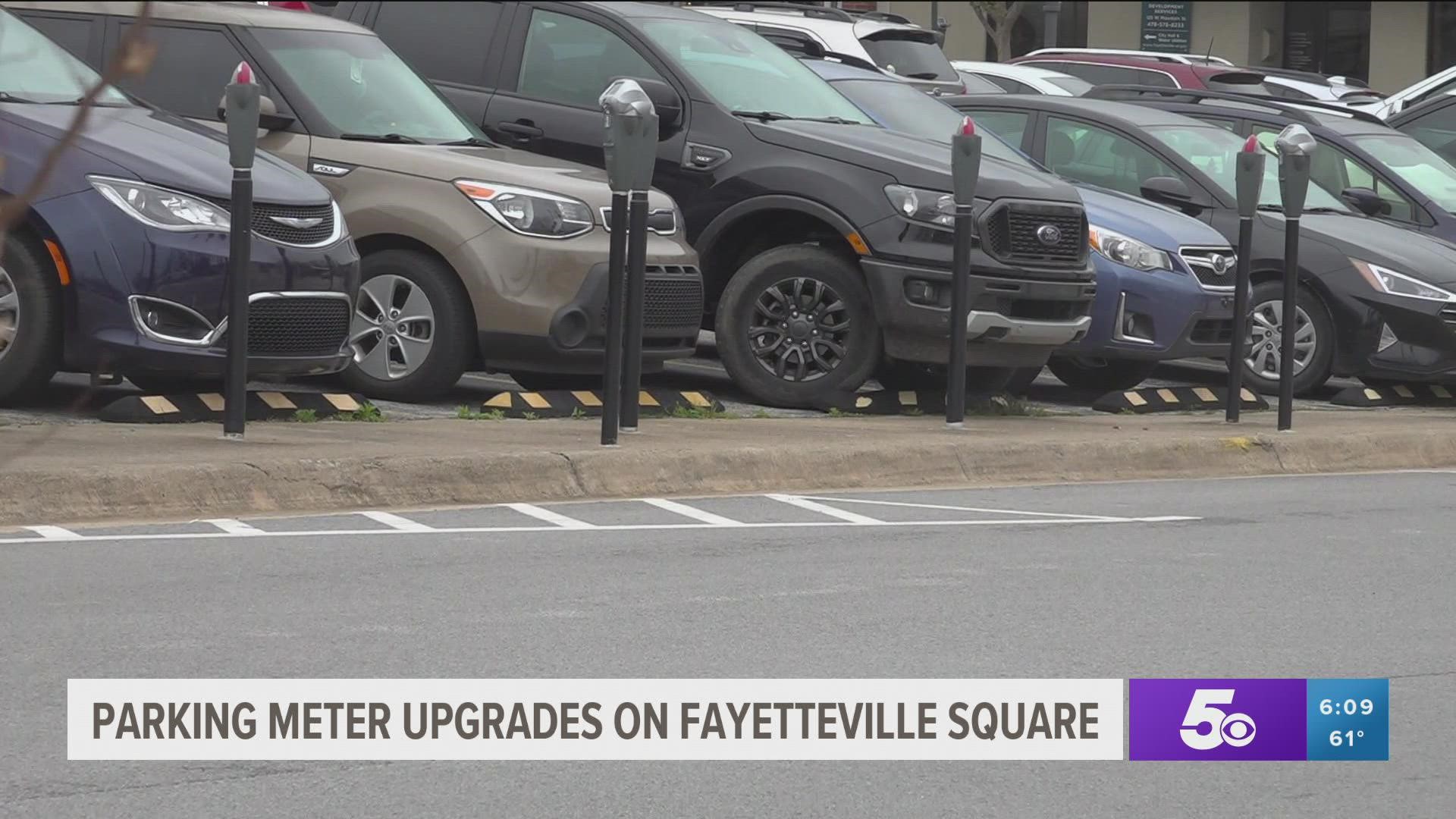 Fayetteville's new parking meters have new features like car detecting sensors, accept almost all forms of payment and offer free parking for less than 15 minutes.