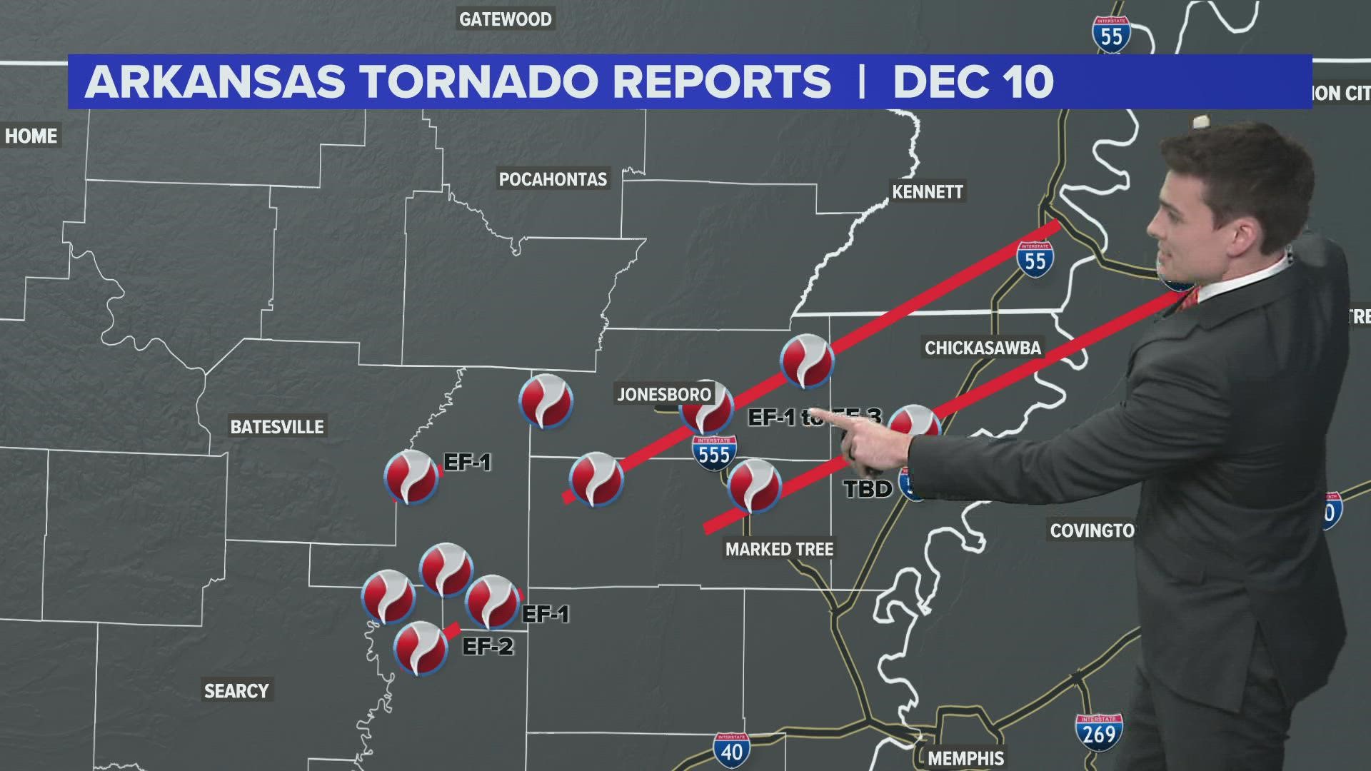Update Tornado damage reports across Arkansas from Dec 10th