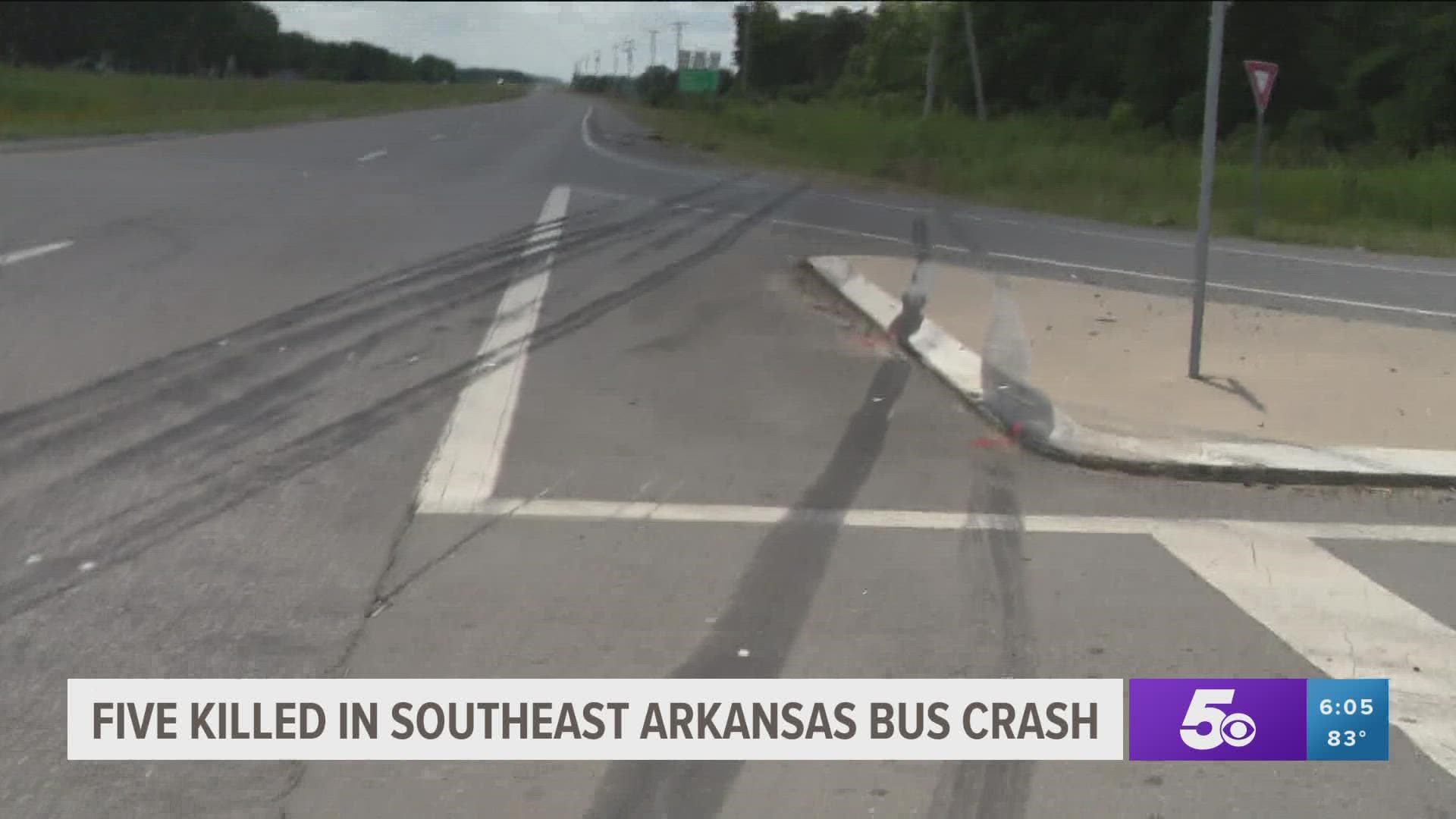 Police say the 15-passenger bus belonging to a school serving disabled adults failed to yield when crossing U.S. 65 and collided with a truck hauling cooking oil.