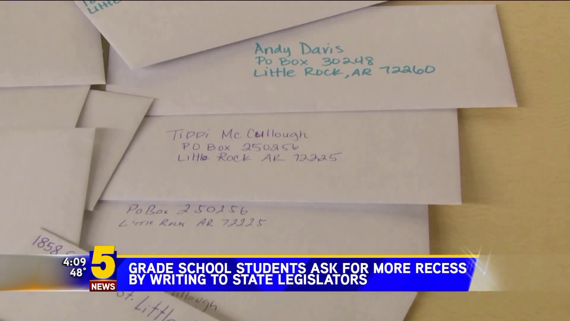 Grade School Students Ask For More Recess Time By Writing To Arkansas` Legislators