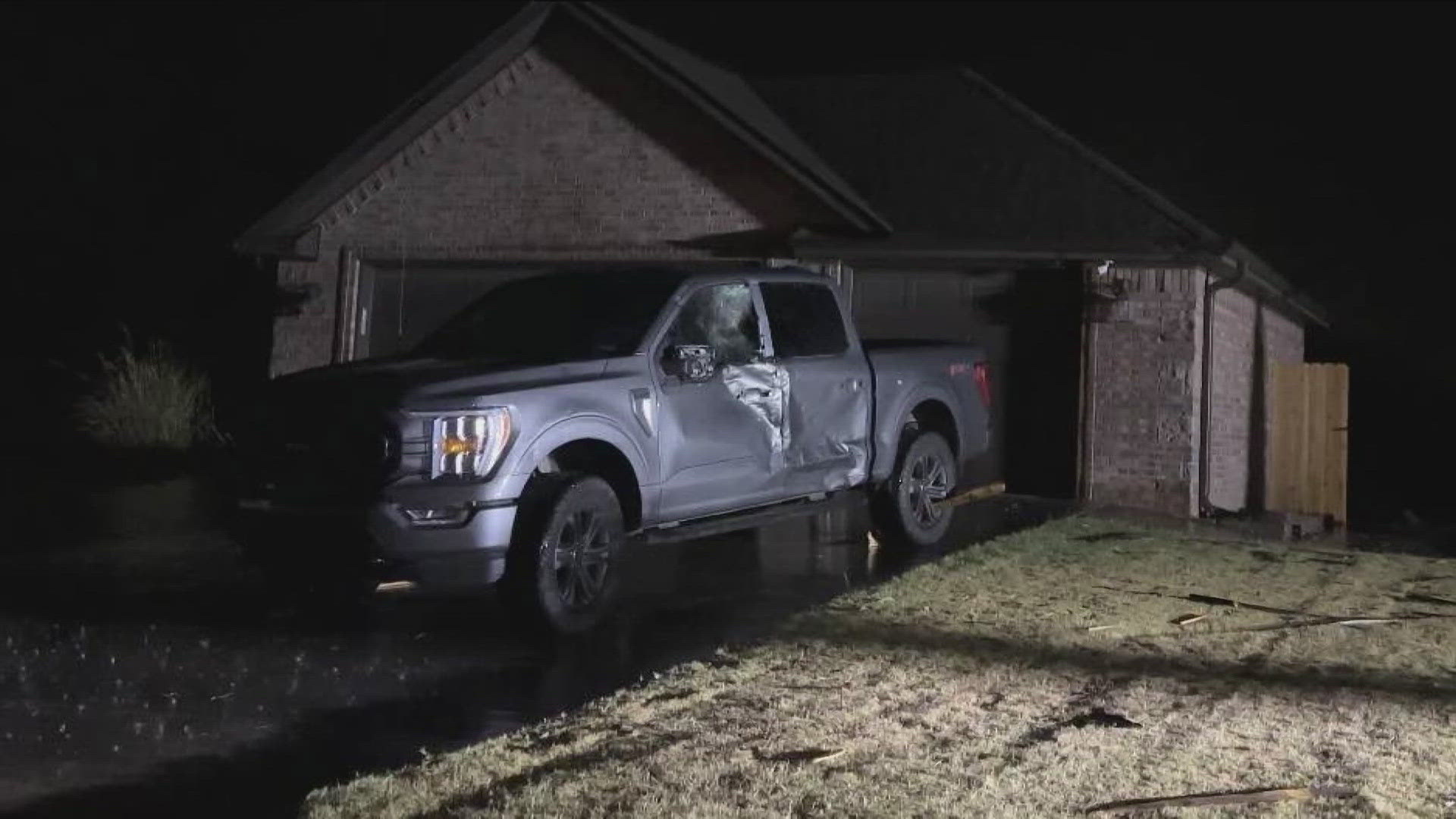 Extensive debris left behind by severe storms in Prairie Grove.