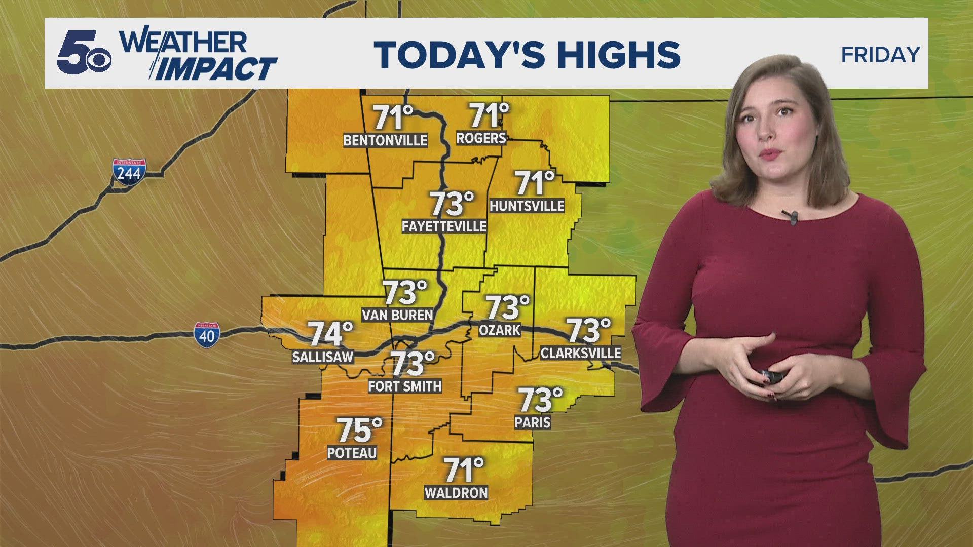 Cool air is rolling across the area for our Friday before rain works back in on Saturday. Scattered shower chances increase over the weekend.