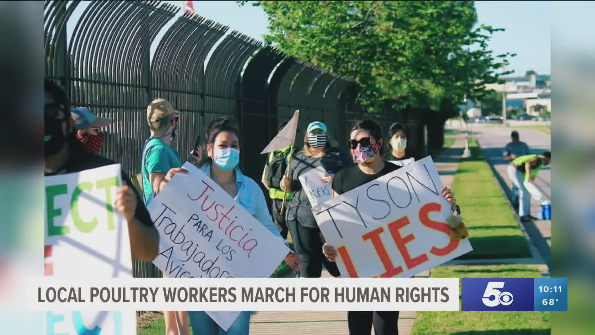 Local poultry workers march for human rights.