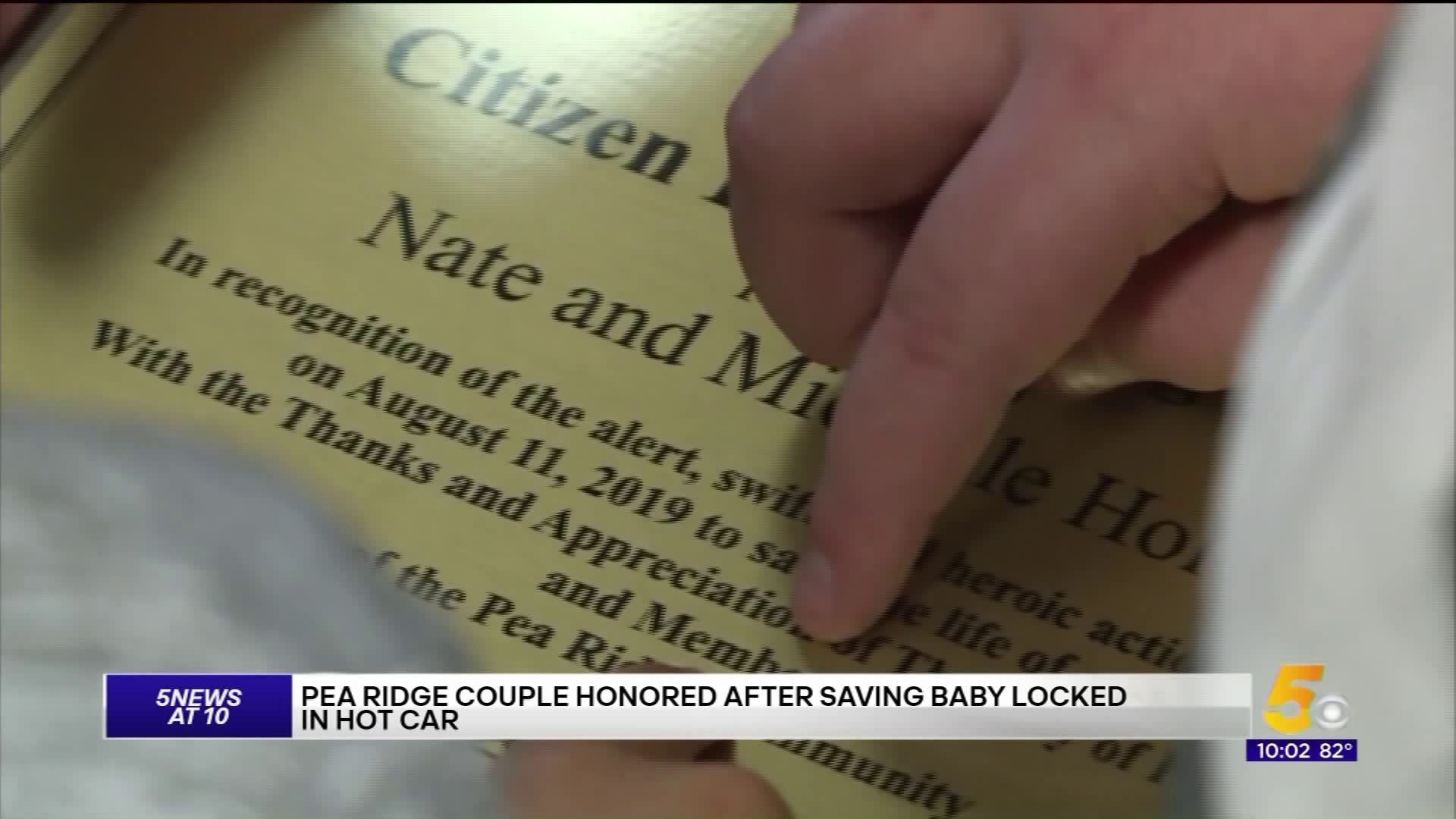 Pea Ridge Couple Given Life-Saving Award After Rescuing Baby From Hot Car