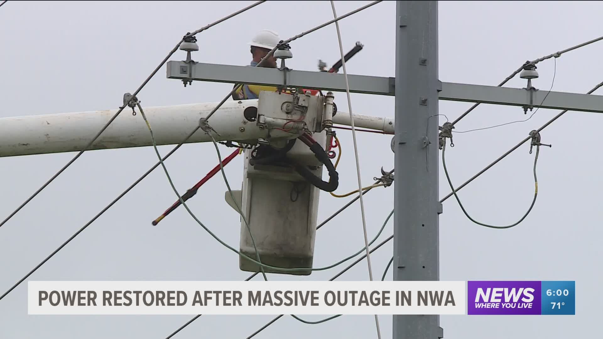 Power restored after massive outage in Northwest Arkansas