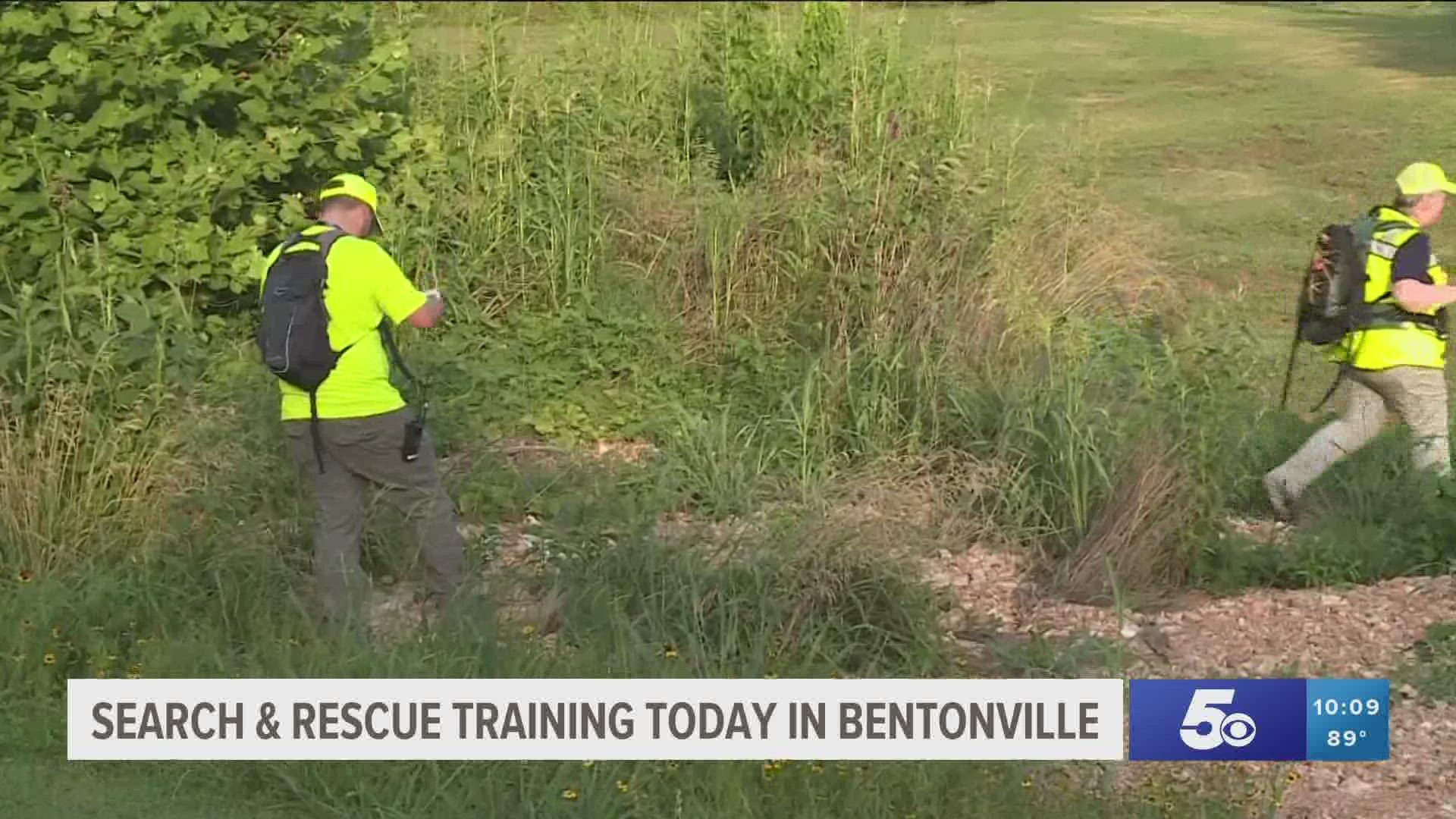 In Bentonville, the Benton County Search and Rescue held a mock search to help train volunteers on how to find missing people.