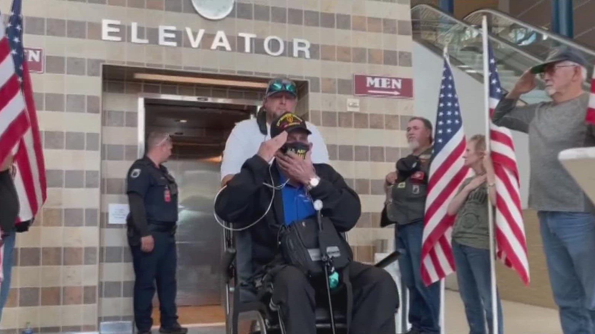 At XNA there was a special welcome home for a Vietnam Army Veteran returning from his honor flight from Washington D.C.