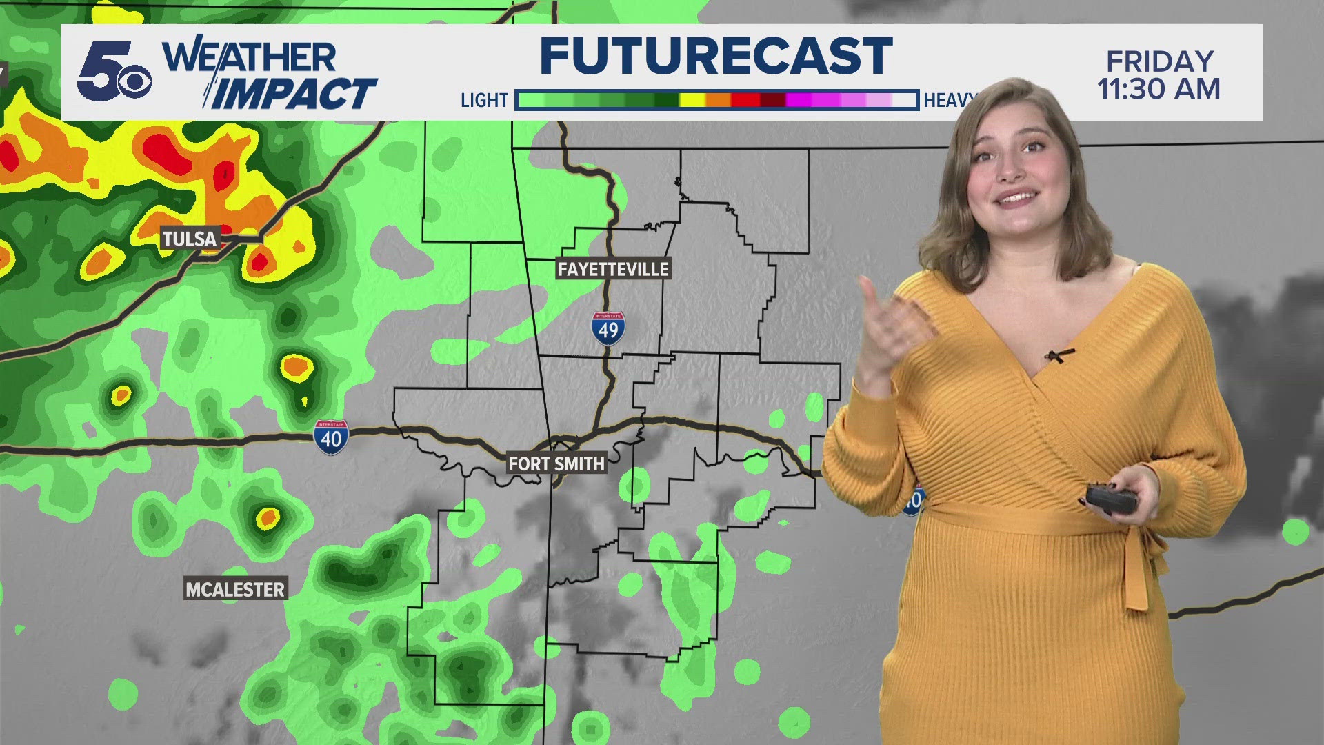 A system of showers rolls across Oklahoma today bringing scattered showers and isolated storms into our area by this evening.