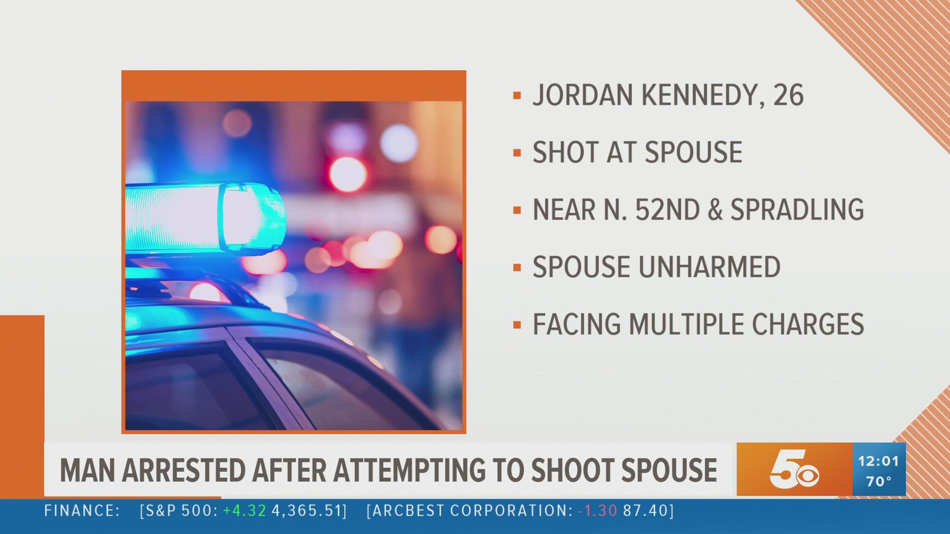 Police say that on Monday, Oct. 11, 26-year-old Jordan Kennedy allegedly shot at his spouse.
