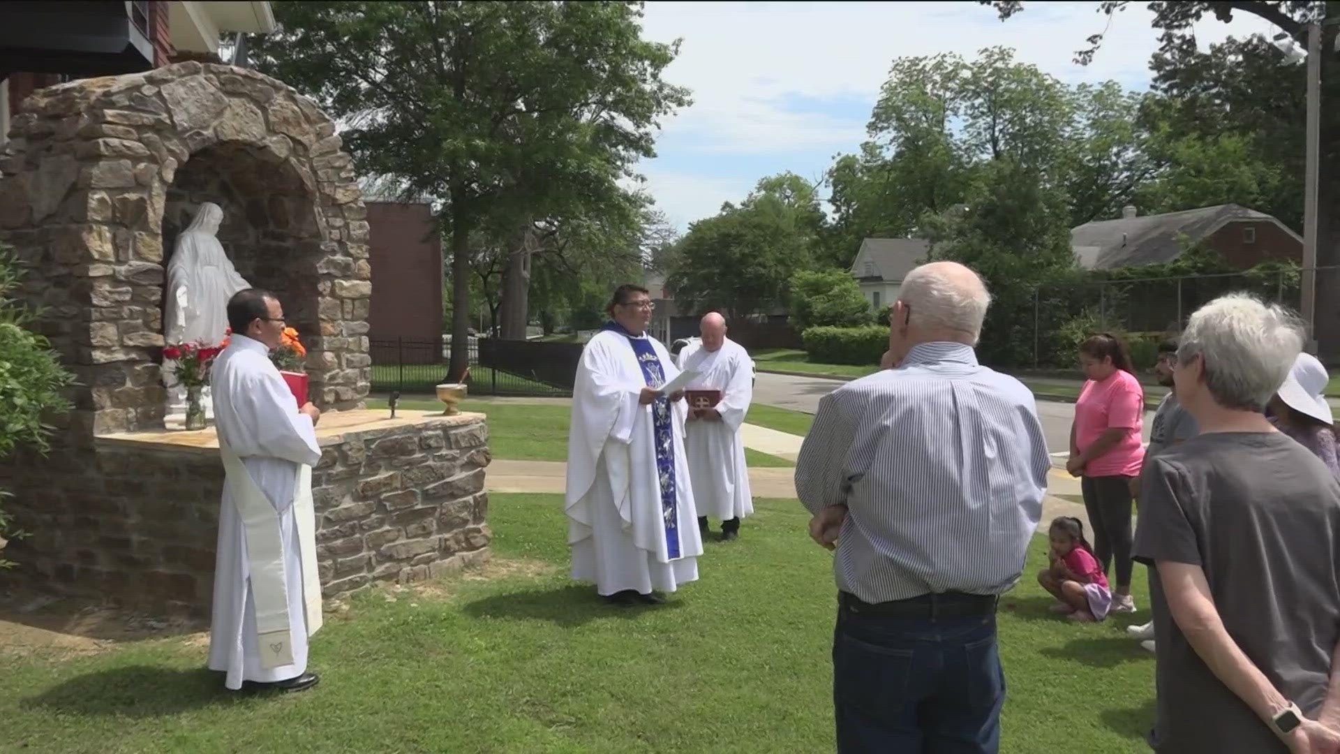 Deacon Brad Brown said the statue is a powerful symbol for the church after it withstood a vehicle crash and helped protect the building it stands in front of.