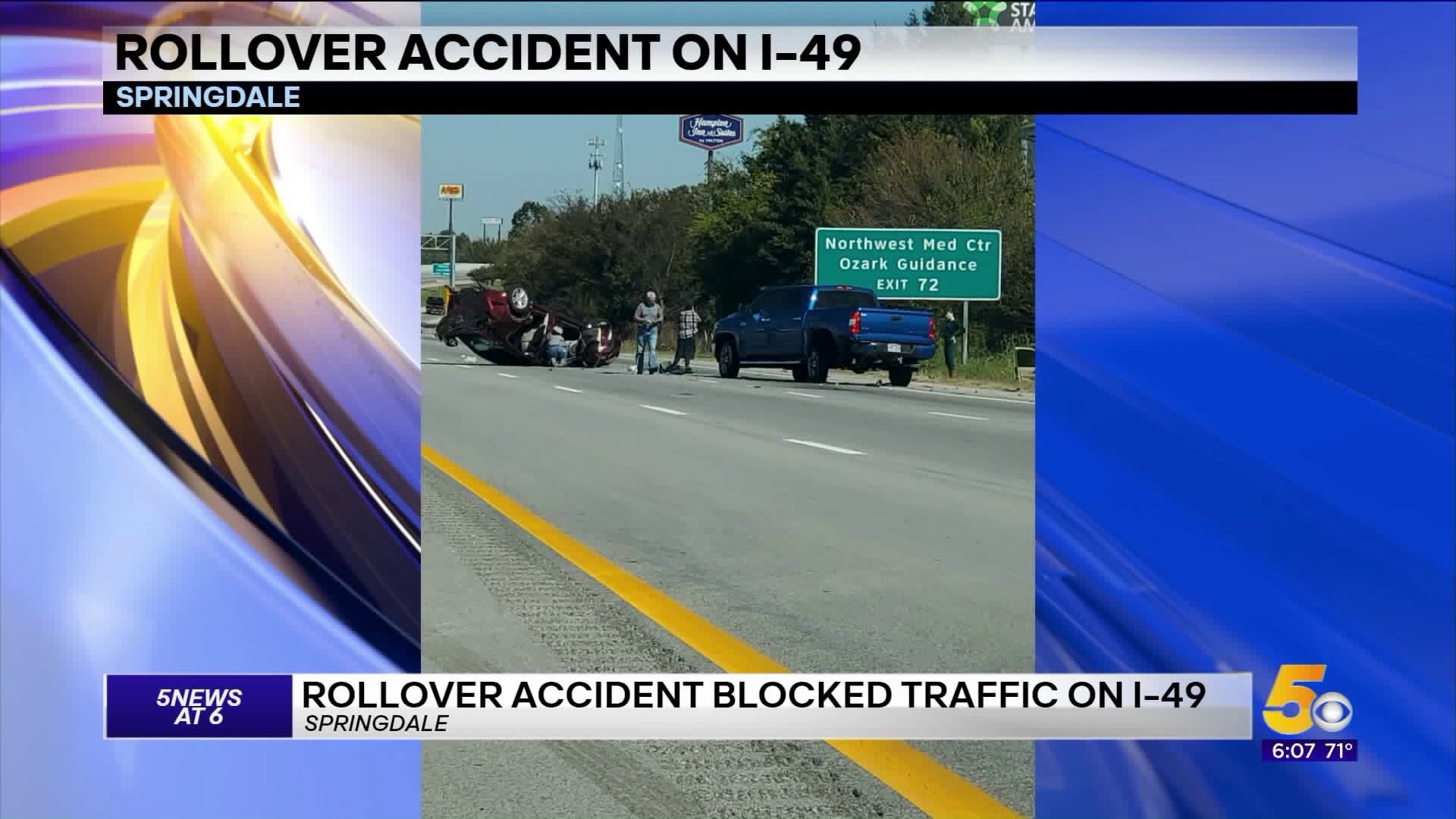 Rollover Accident Blocked Traffic on I-49