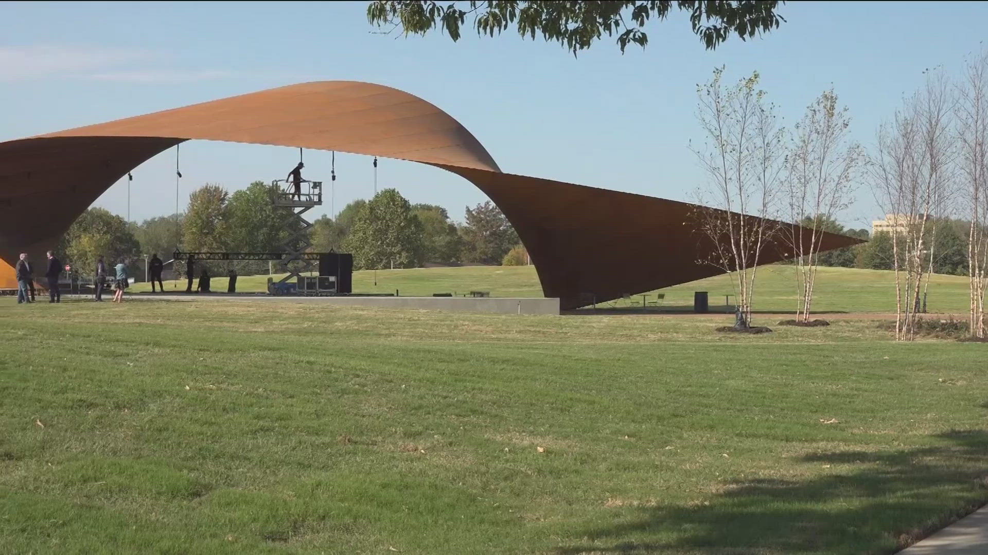 The 14-acre park, with a performance pavilion at the center, reopened with Performances Friday and Saturday.