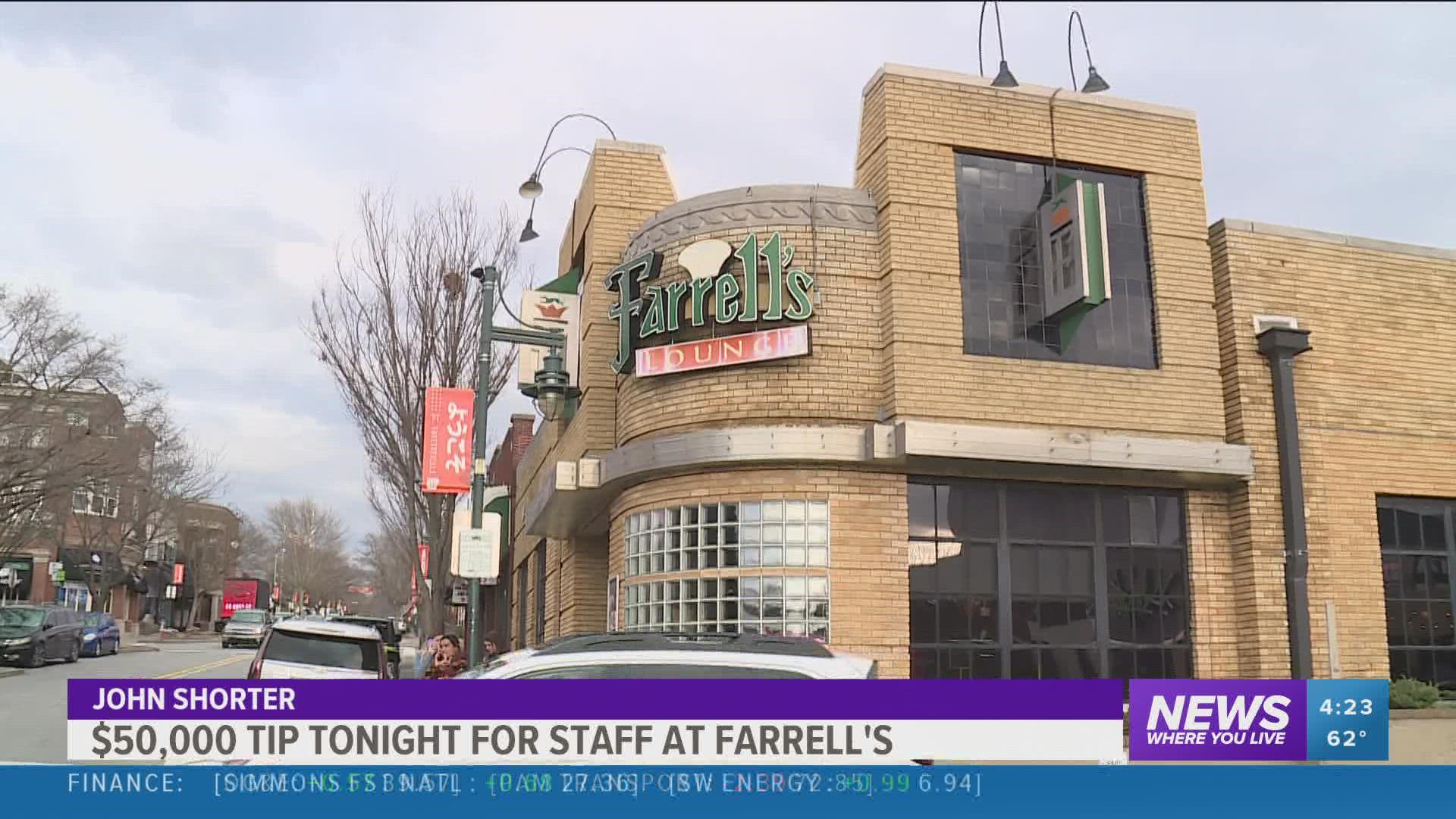 Workers at Farrell's Lounge on Dickson Street received a $50,000 tip from Ally Bank during halftime of the Arkansas Sweet 16 game.
