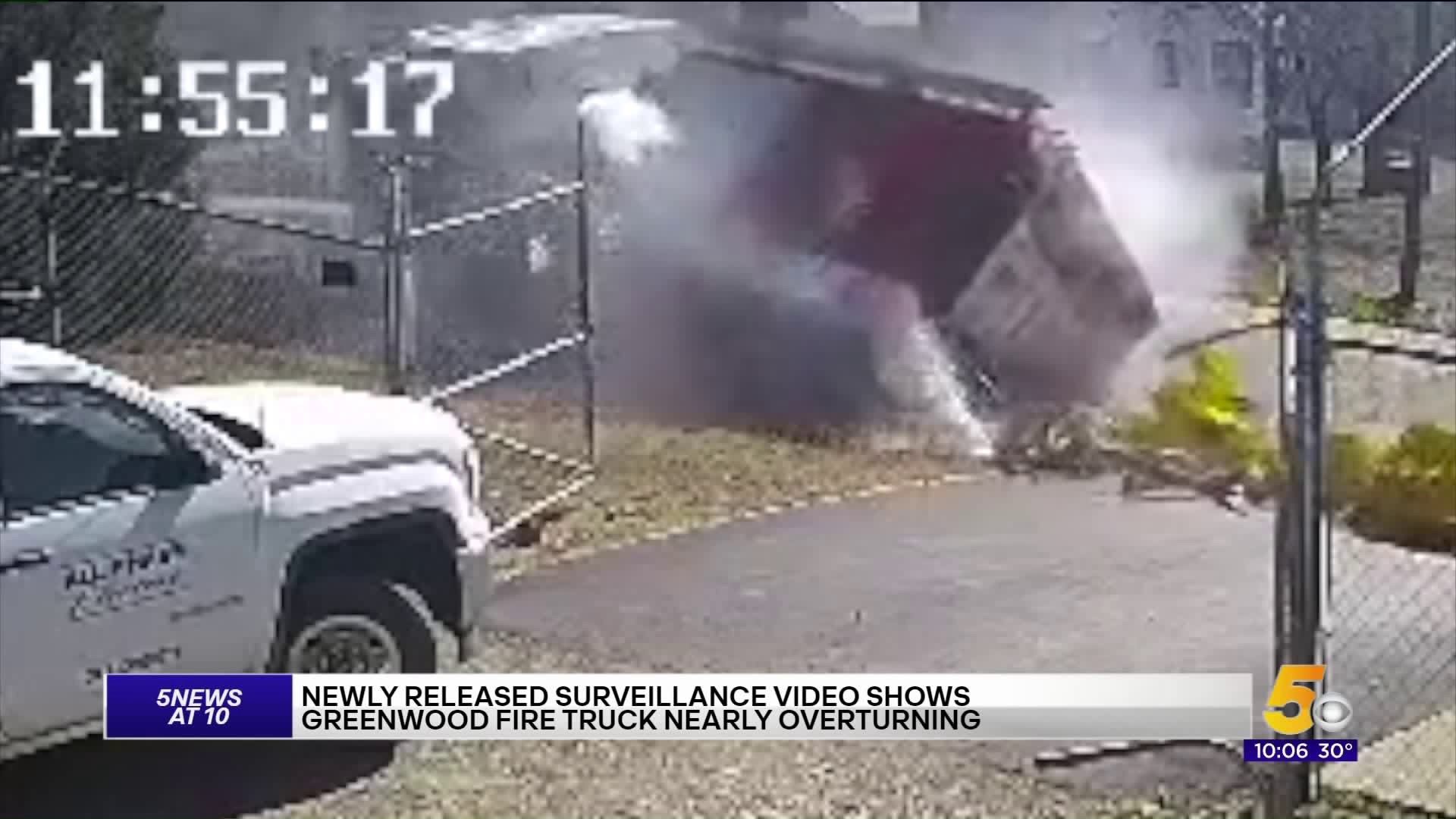Surveillance Video Shows Firetruck Crash In Greenwood