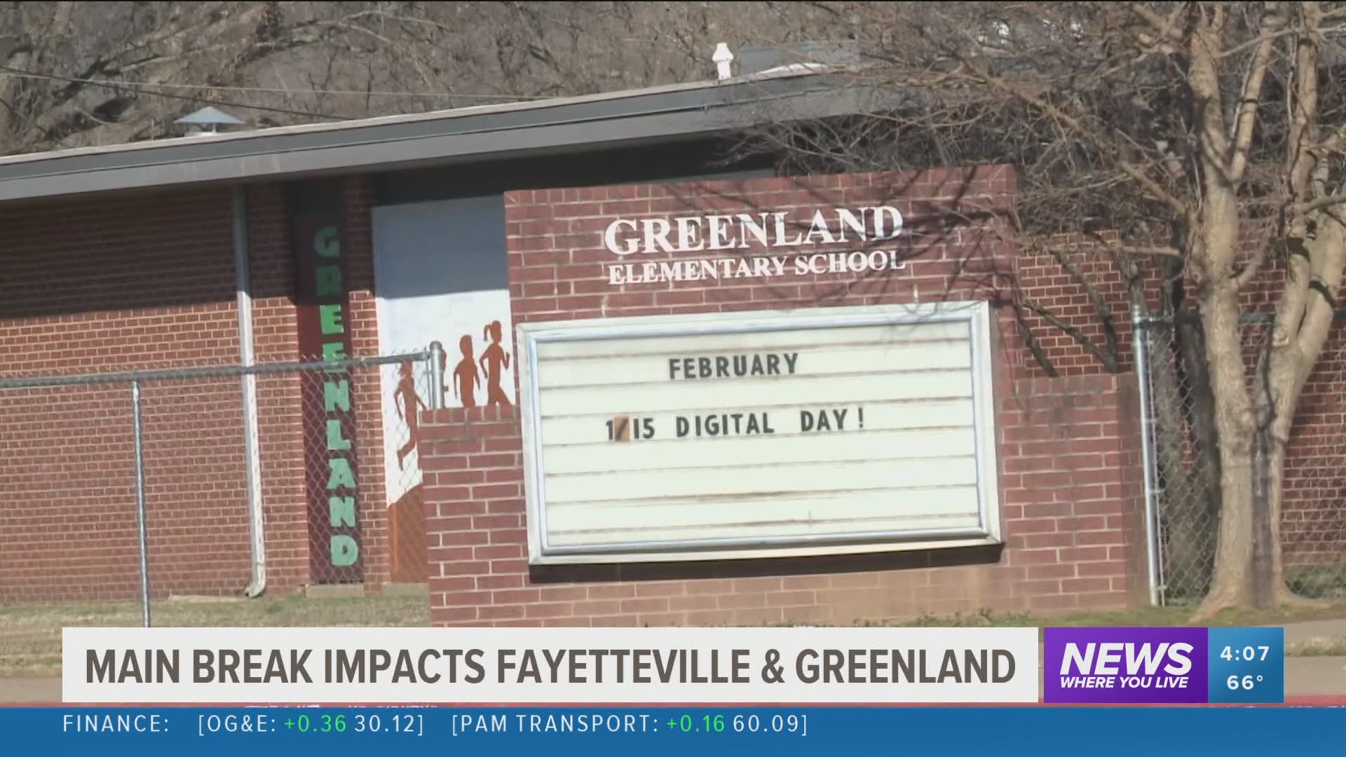 Water was shut off for four hours this morning due to a line break near Drake Field Airport. Greenland Schools switched to virtual learning due to loss of water.