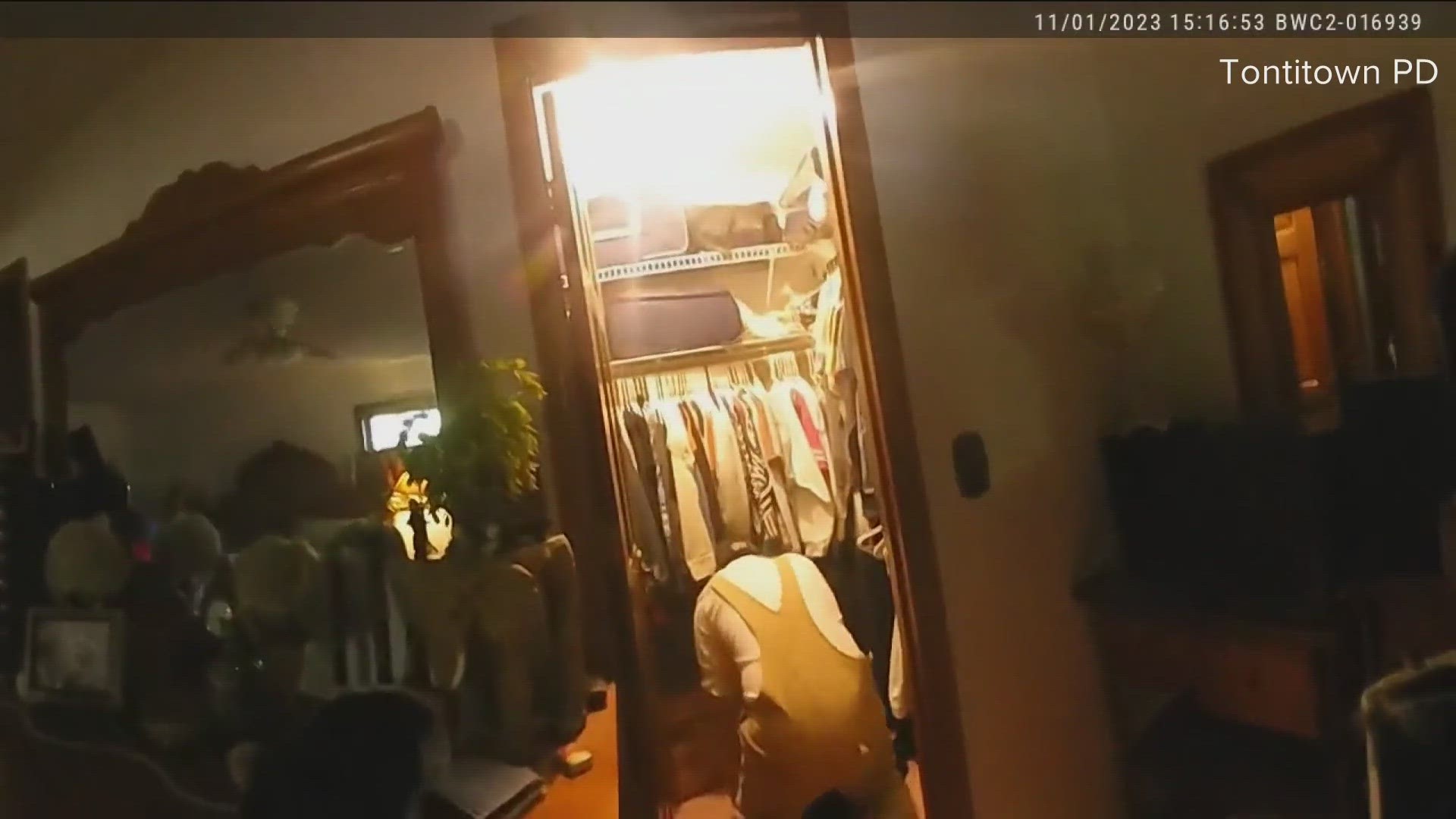 Police body cam footage shows police rescuing the child from John Thompson's closet.