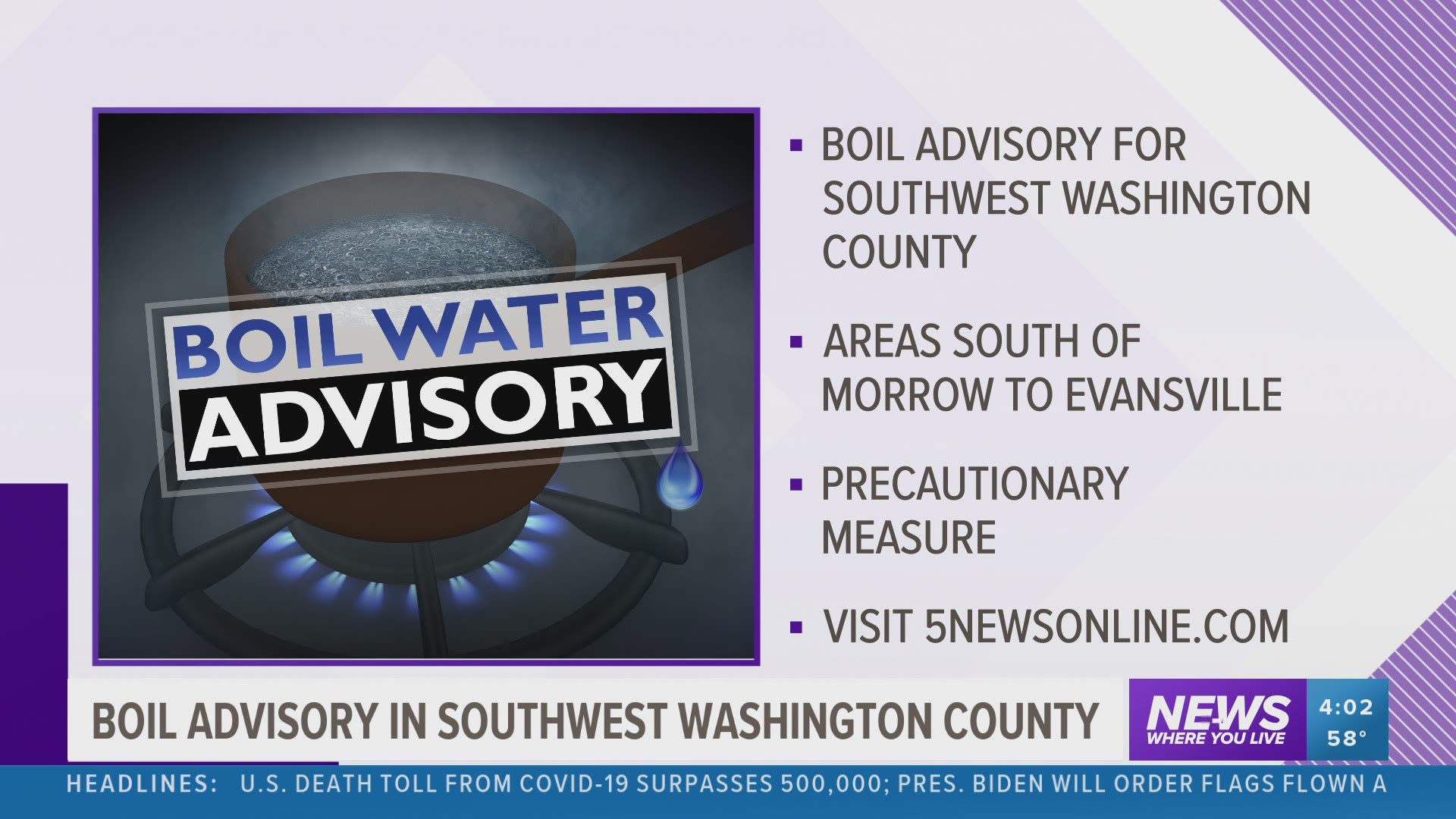 Boil water advisory issued for southwest Washington County