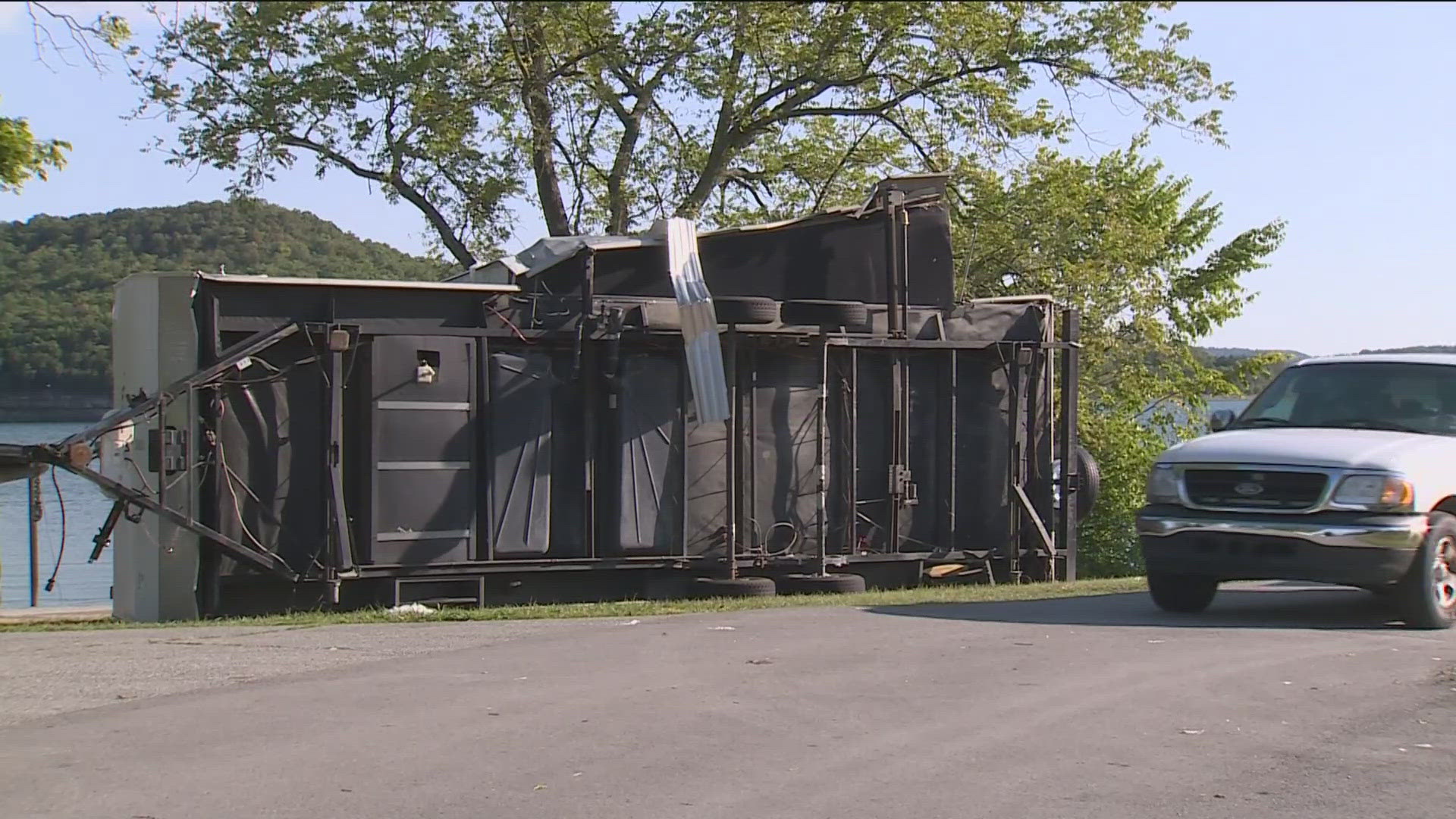 The storms were strong enough to overturn a camper at the Dam Site Lake campground near Beaver Lake.