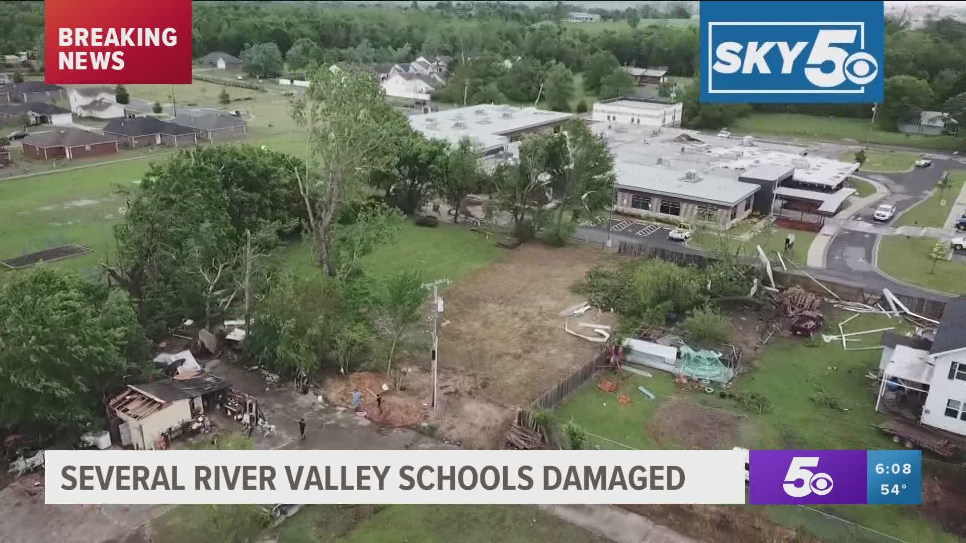 Several River Valley students remained home Tuesday due to storm damage across the River Valley.