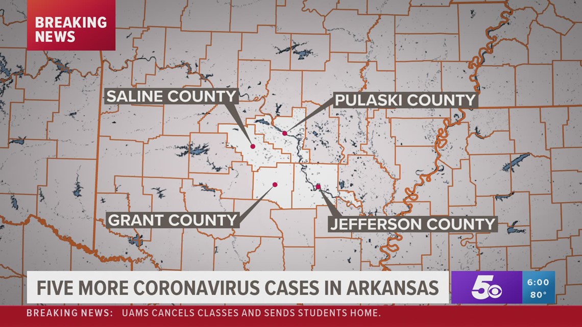 Five more coronavirus cases in Arkansas