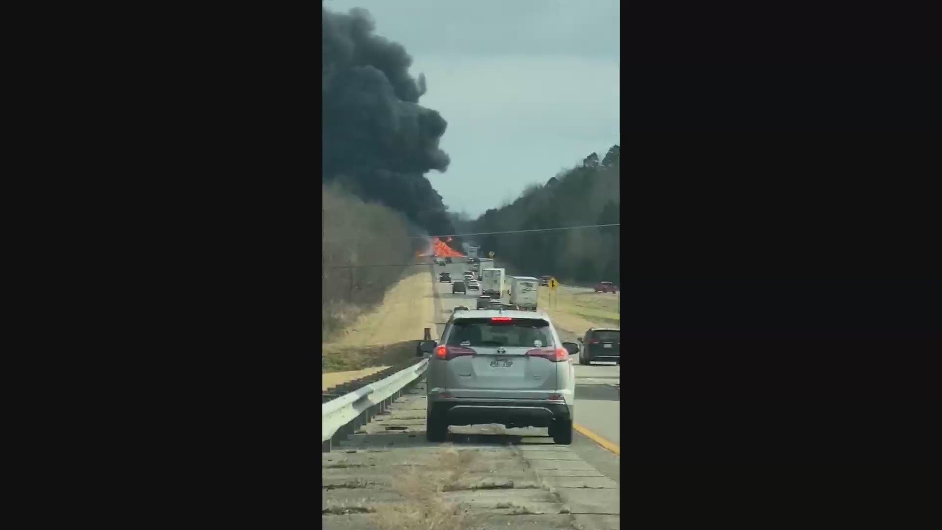 A tanker truck on fire that rolled over is blocking I-40 north of Ozark at Exit 35, according to the Arkansas Department of Transportation.