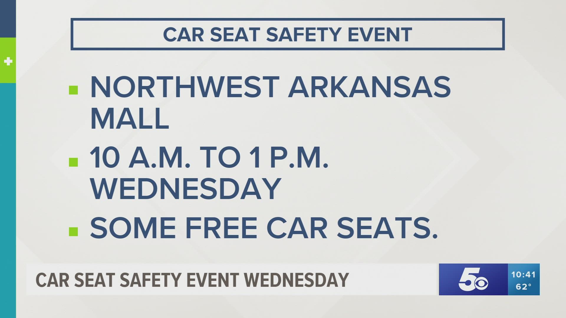 Car seat installation checks will be held from 9 a.m. to 1 p.m. and those in need of a car seat can get a free one from 10 a.m. to 1 p.m. or until supplies last.