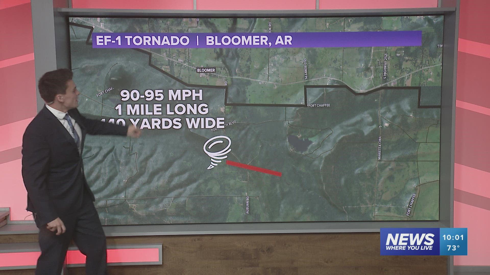 The NWS has so far confirmed 2 tornadoes in the River Valley, both rated EF-1. One touched down in Sebastian County and the other in Franklin County.