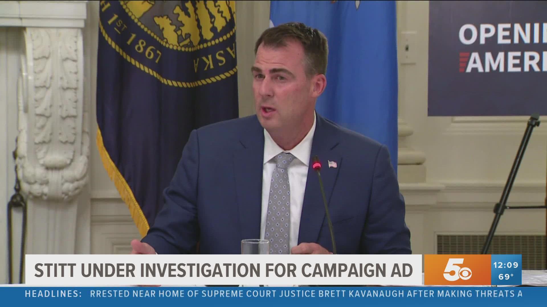 An investigation is underway after a bipartisan group of House legislators suggested a 30-second ad from Gov. Stitt titled “ Track Record," violates state law.