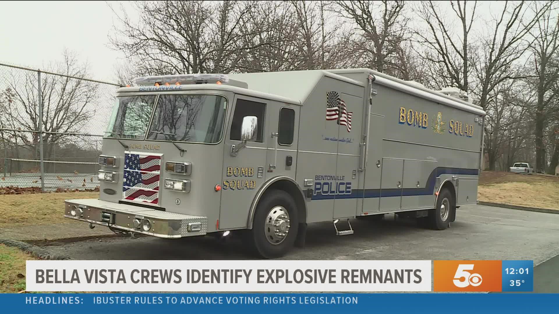 A small explosive device was found near townhomes on Estes Drive and an "improvised explosive device" was apparently used to damage a park bench in that area.