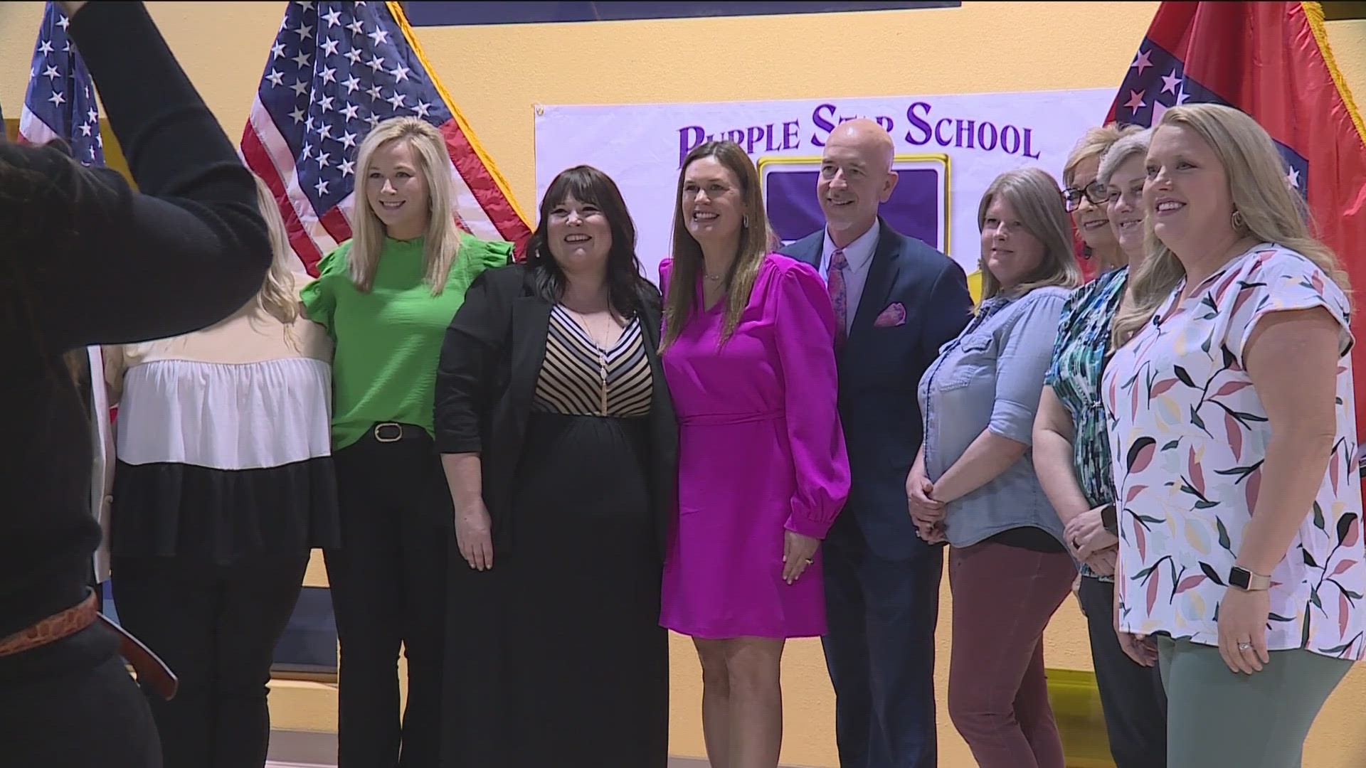 Governor Sarah Huckabee Sanders visited Harvest Time Academy.