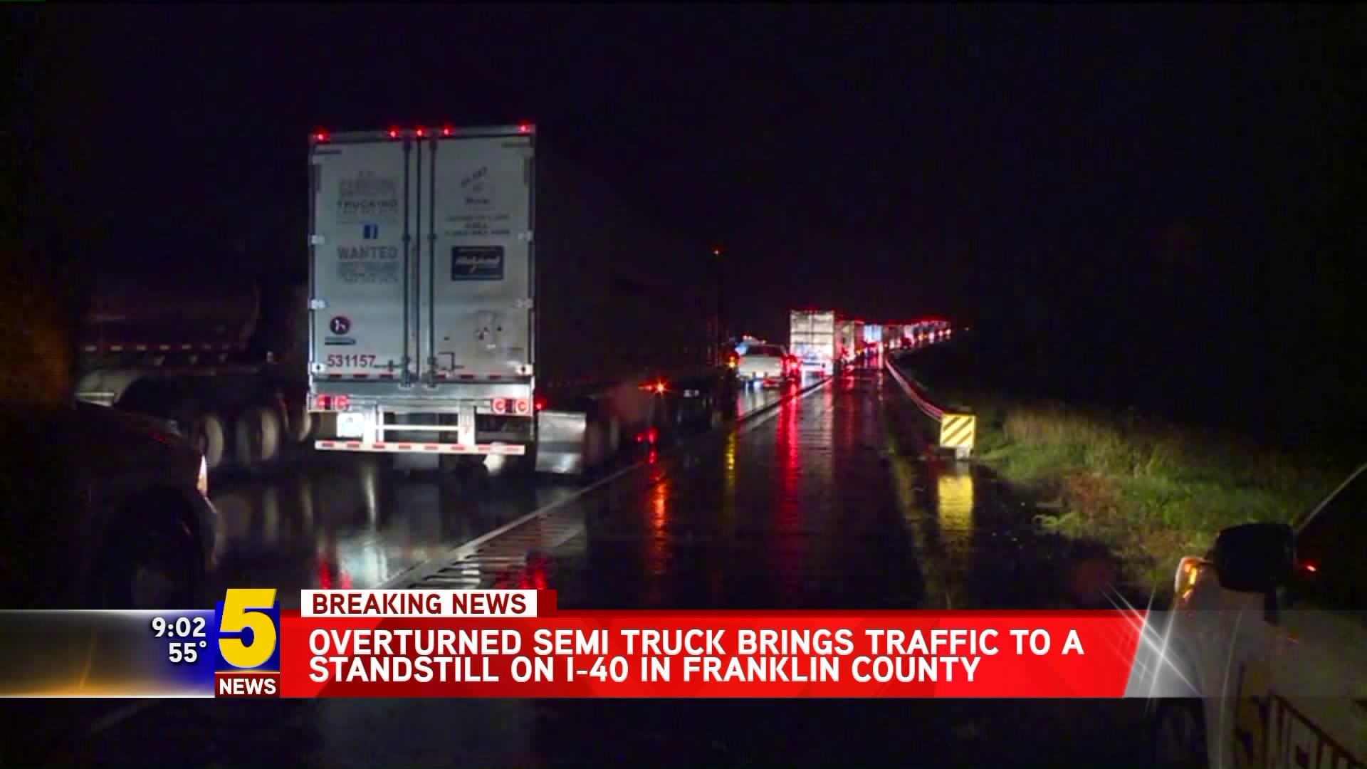 Semi Overturns, Traffic Stalls On I-40