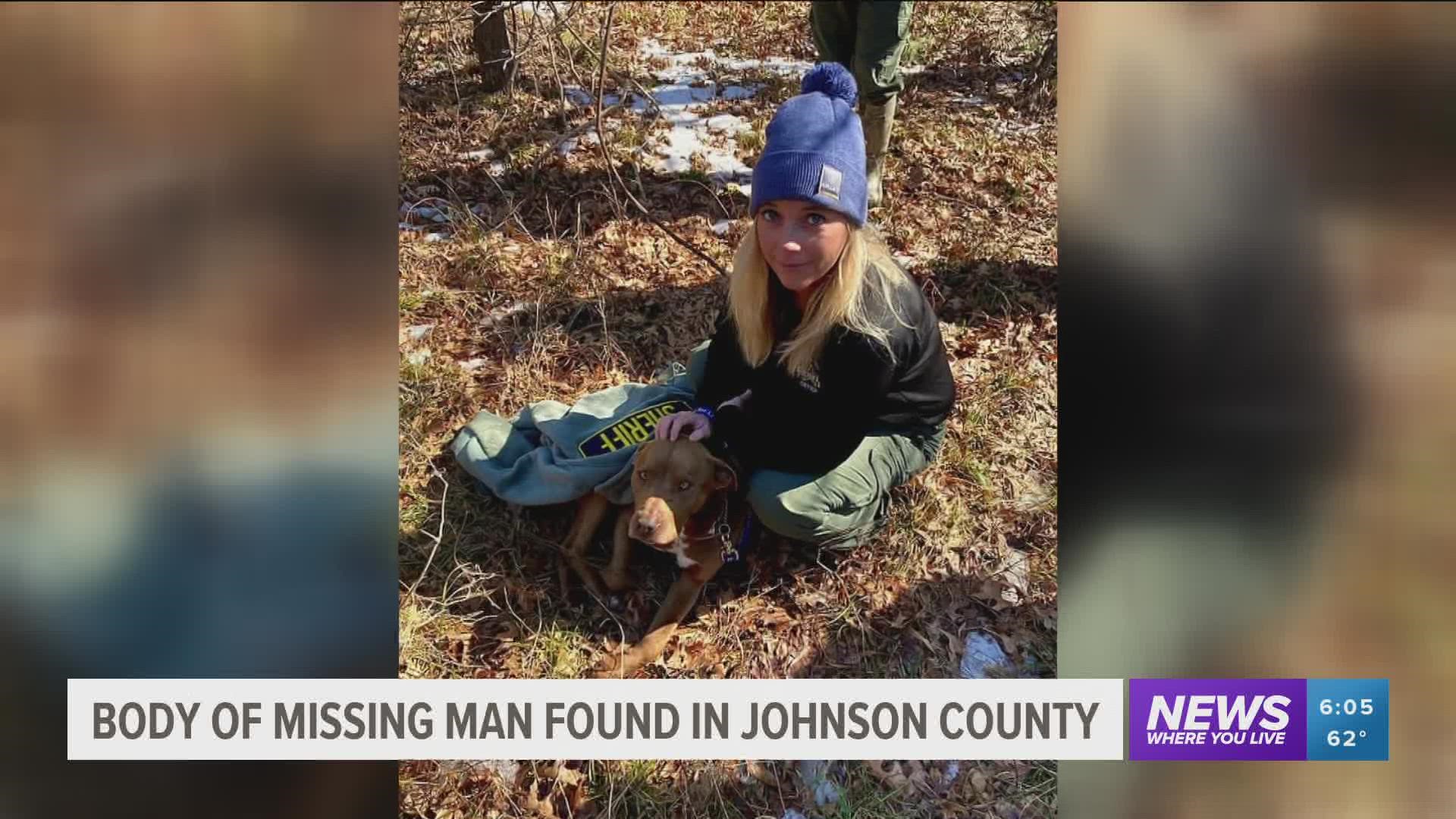 The Johnson County Sheriff's Office located the body of Timothy Reels around 9:30 a.m. Monday morning. His dog, who is still alive, was found right beside him.