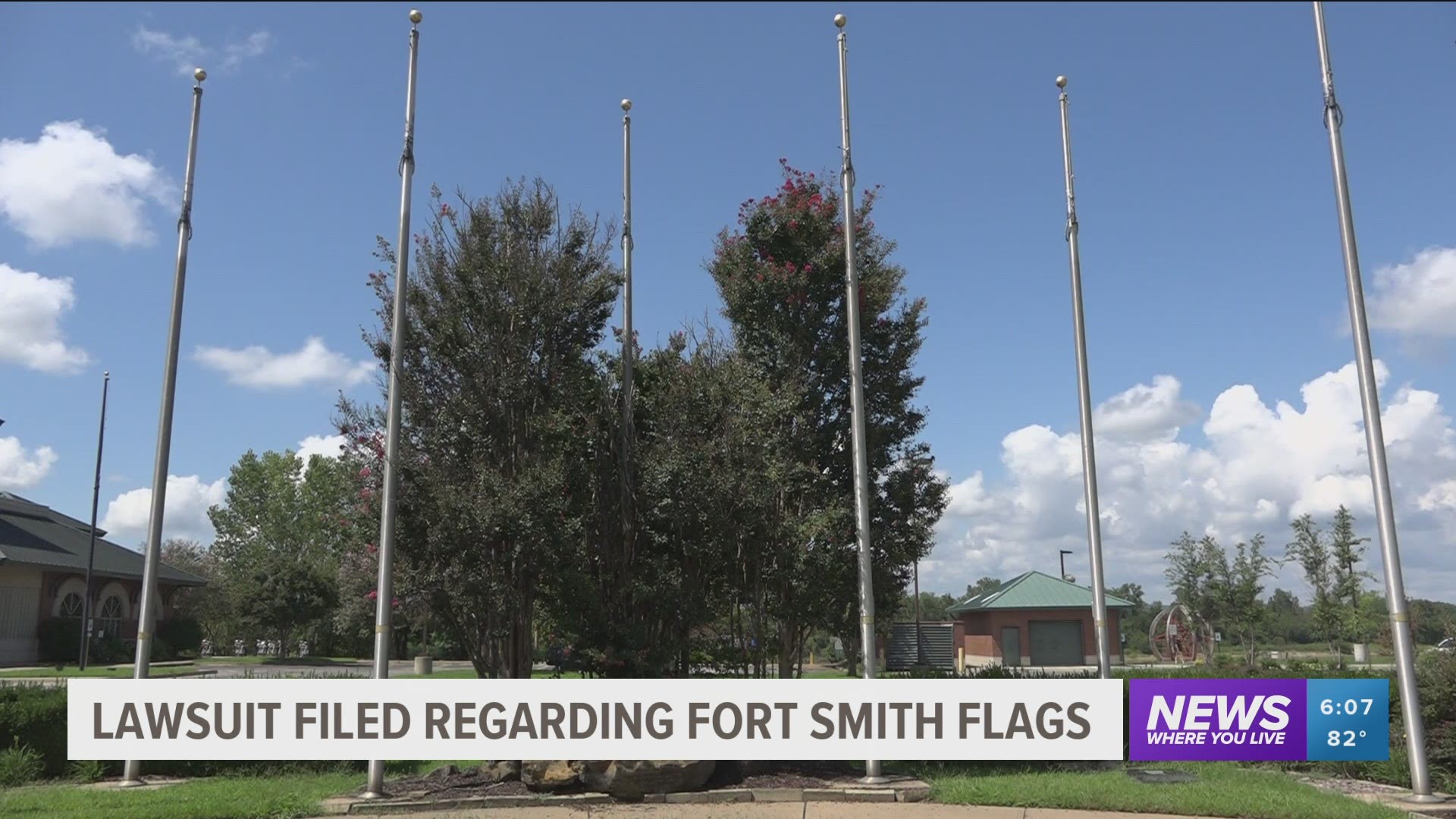 A lawsuit has been filed over the removal of the historical flag display in the Riverfront Park.